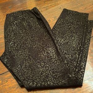 Black ponte knit leopard print ankle pants